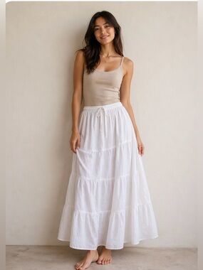 White Tiered Maxi Skirt - Lightweight Summer Skirt